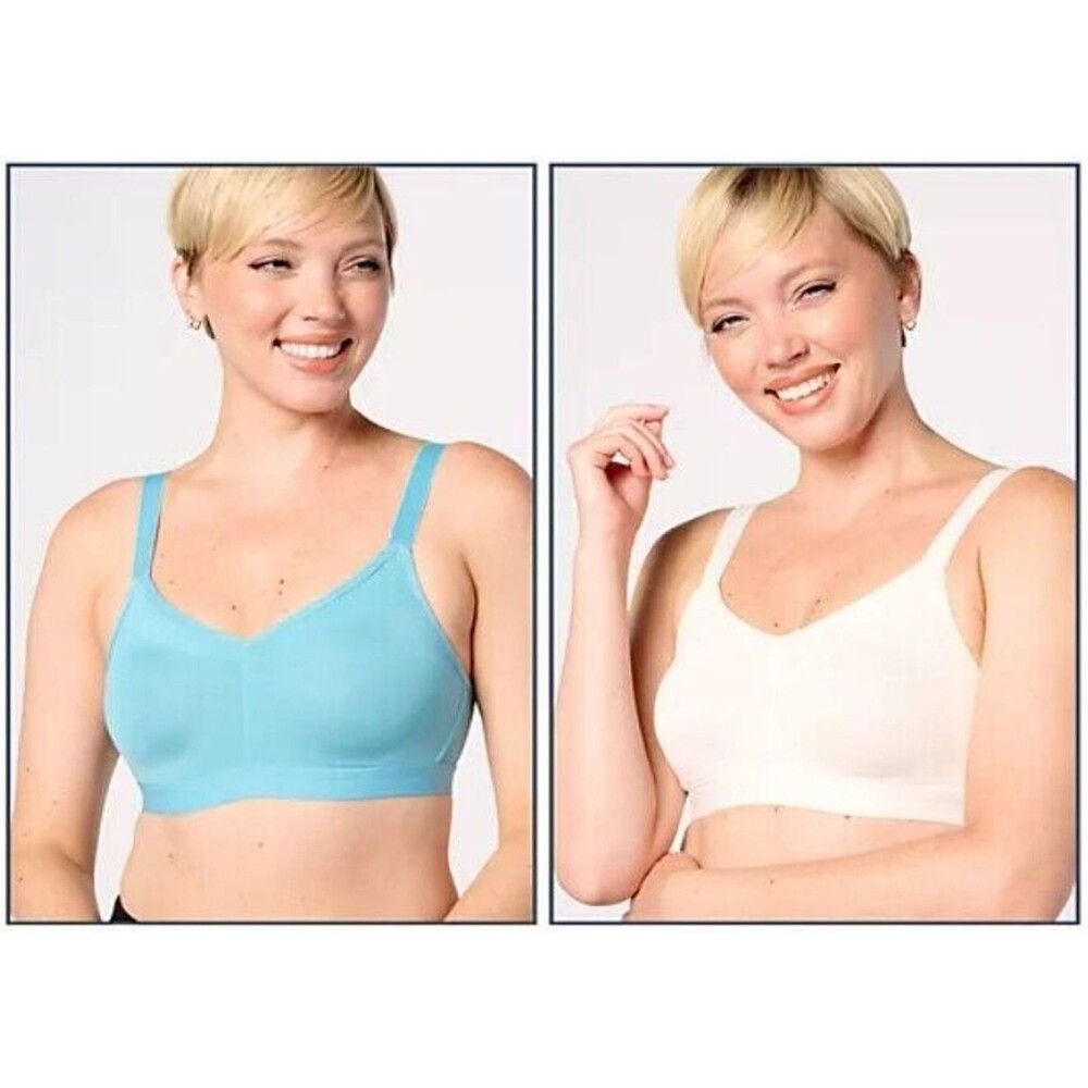 Cuddl Duds Set of 2 Smooth Micro Extra Support Bralette Sz M Blue/White Lounge